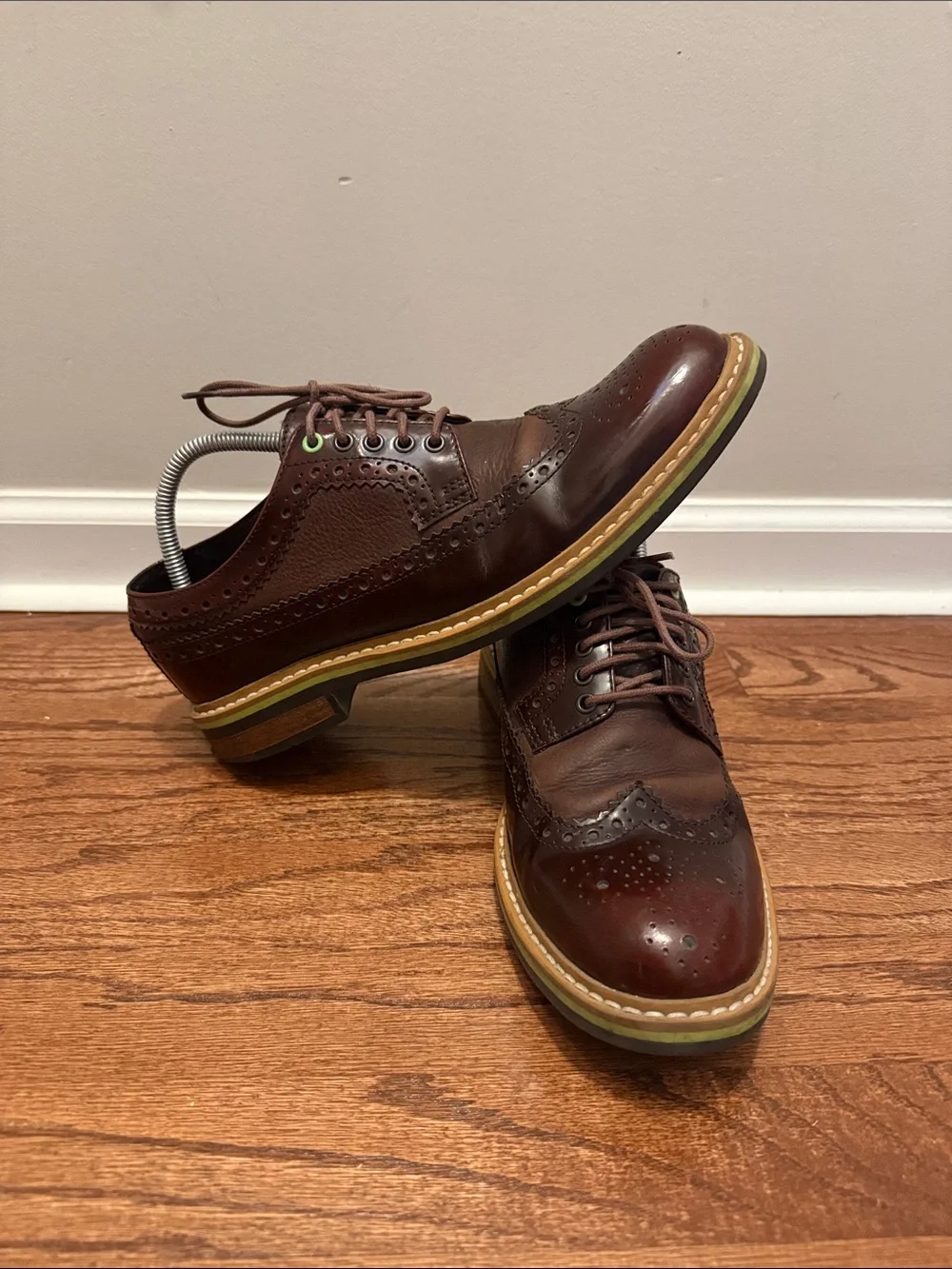 Clarks Men's Dark Brown Brogue Lace-Up Oxfords with Green Eyelets
